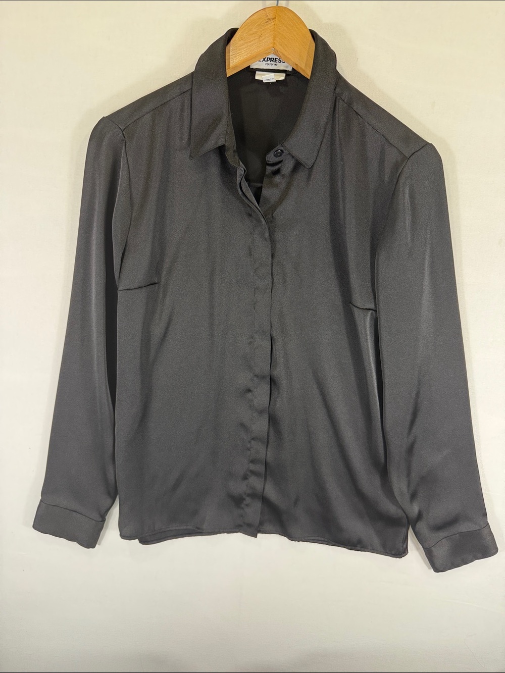Express Black Satin-Look Button Down Blouse